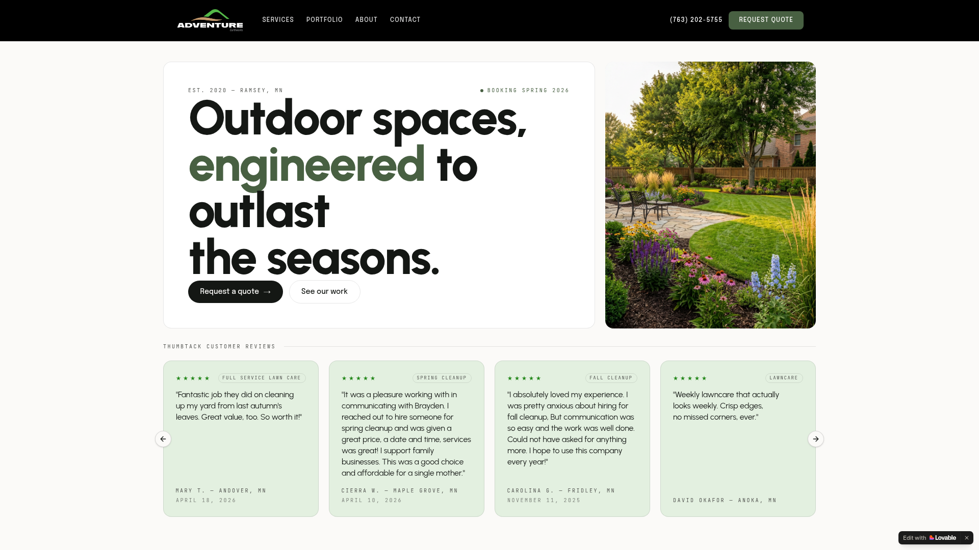 Adventure Earthworks website screenshot